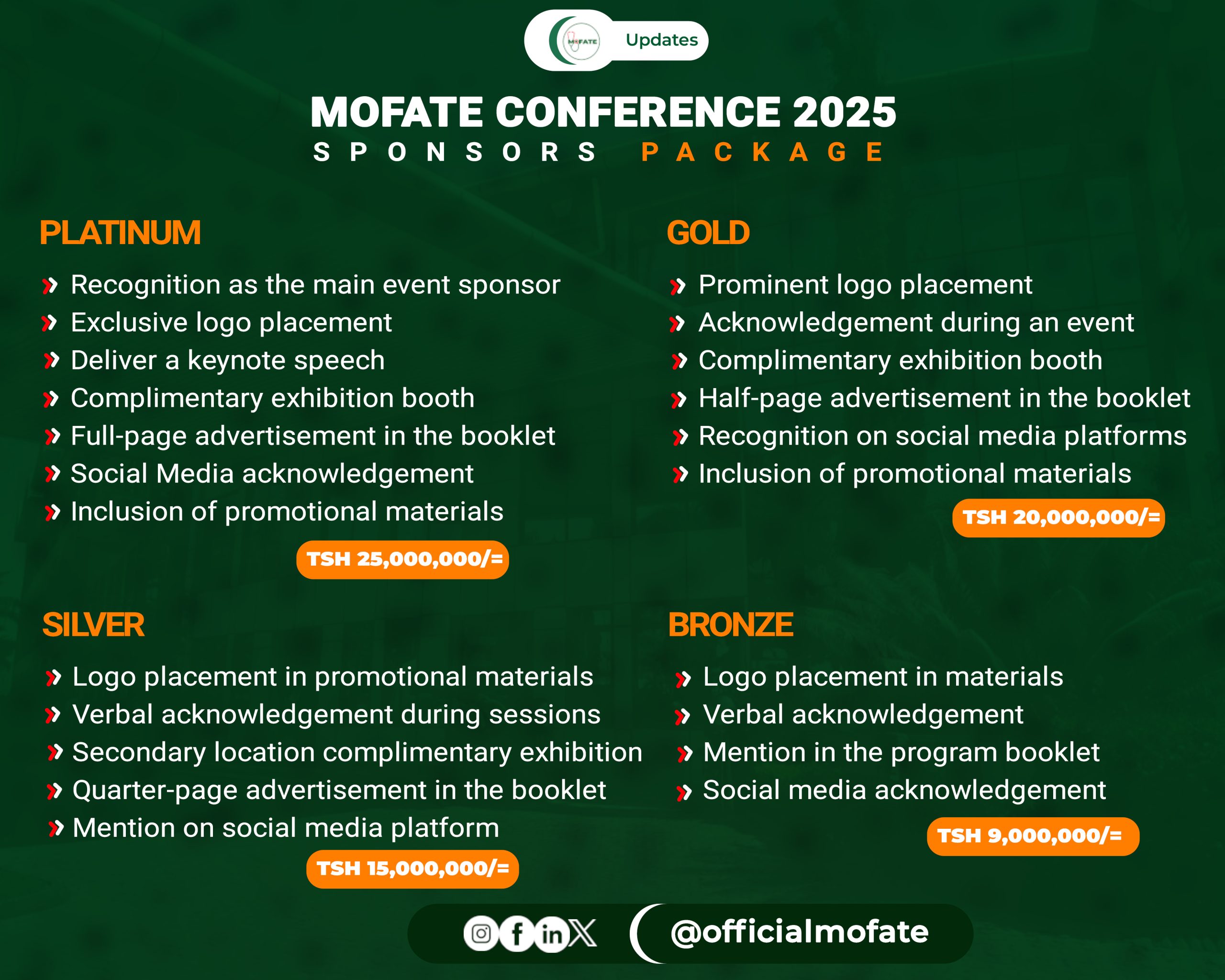 Updates 14 SPECIAL SPONSORSHIP PACKAGE FOR A SCIENTIFIC CONFERENCE