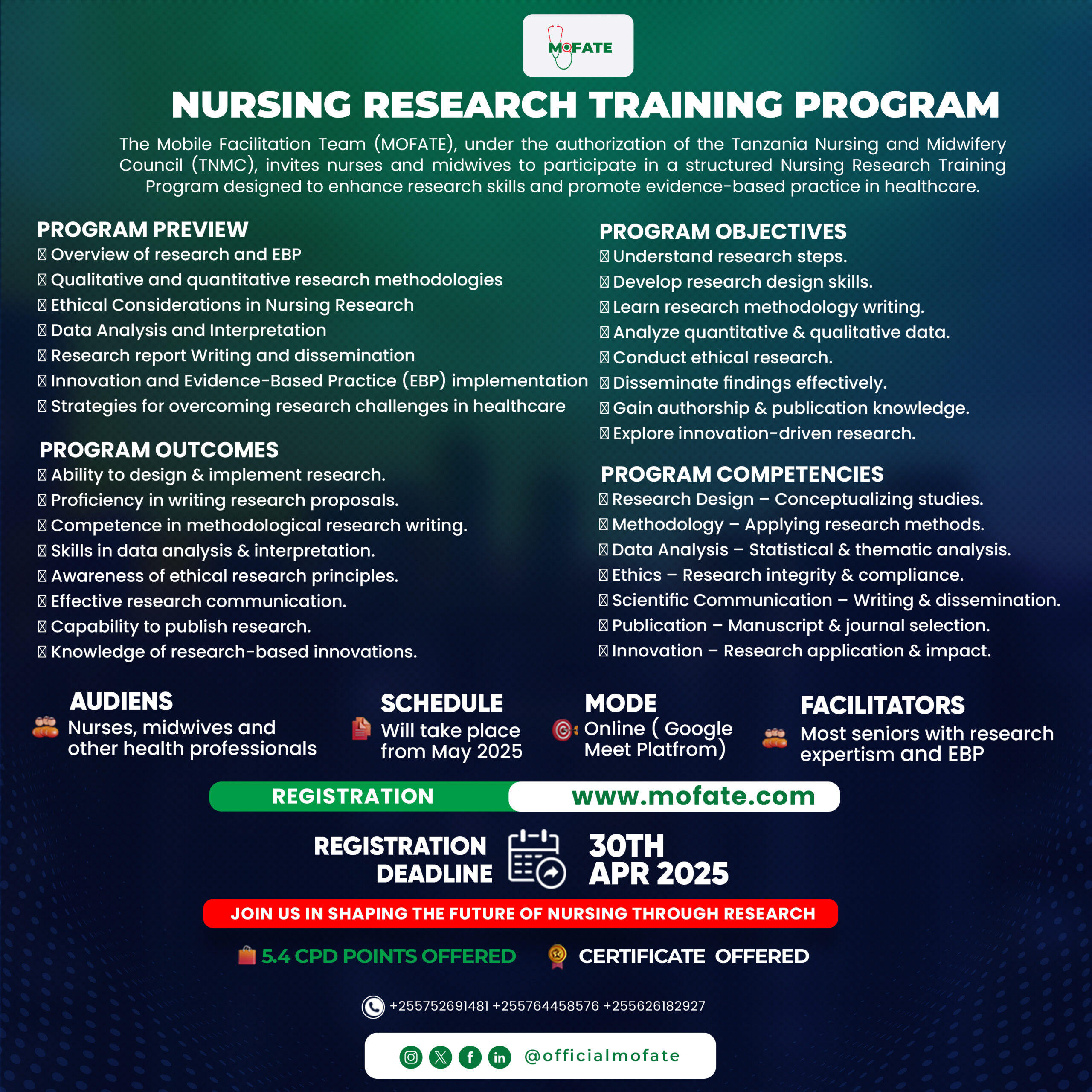 Updates 4 CALL FOR NURSING RESEARCH TRAINING PROGRAM